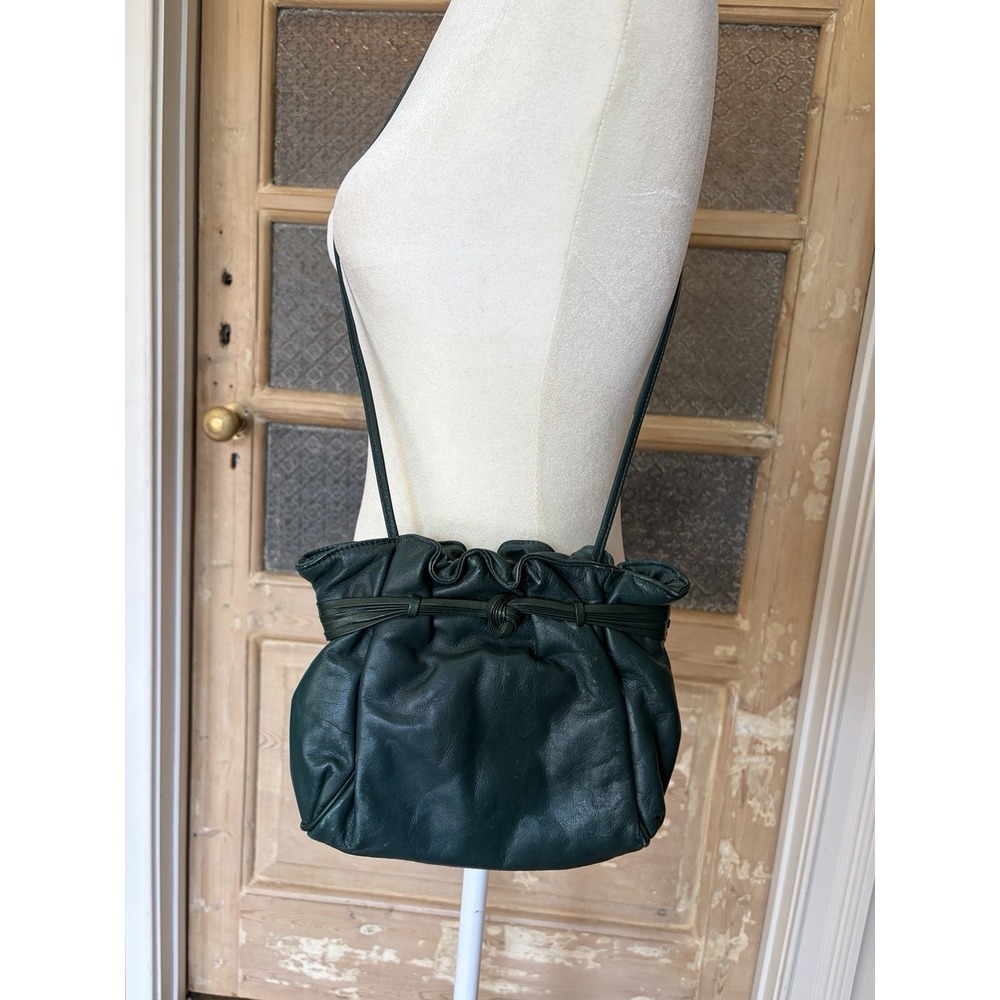 Vintage Leather Teal Shoulder Bag Slouchy Dumpling Pouch Pleated 70's Dr.bag